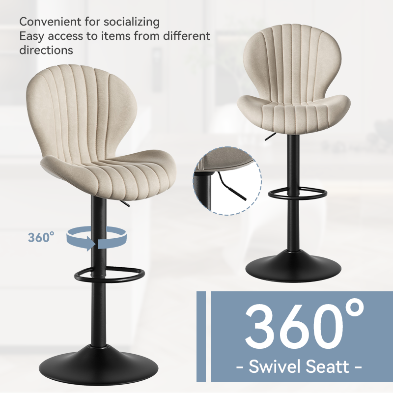 Set of 2 Modern Swivel Bar Stools - Counter Height with High Backrest, Easy Assembly for Kitchen - FU01023