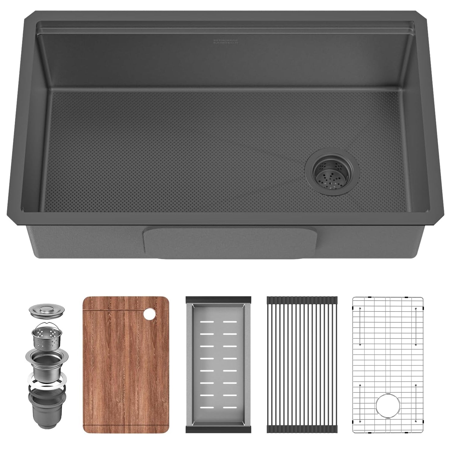 32-Inch Black Undermount Kitchen Sink, 304 Stainless Steel with Nano Coating, Single Bowl for Workstation, RV, Prep Kitchen & Bar Sink, Includes Cutting Board & Roll-Up Dish Rack, and More Accessories