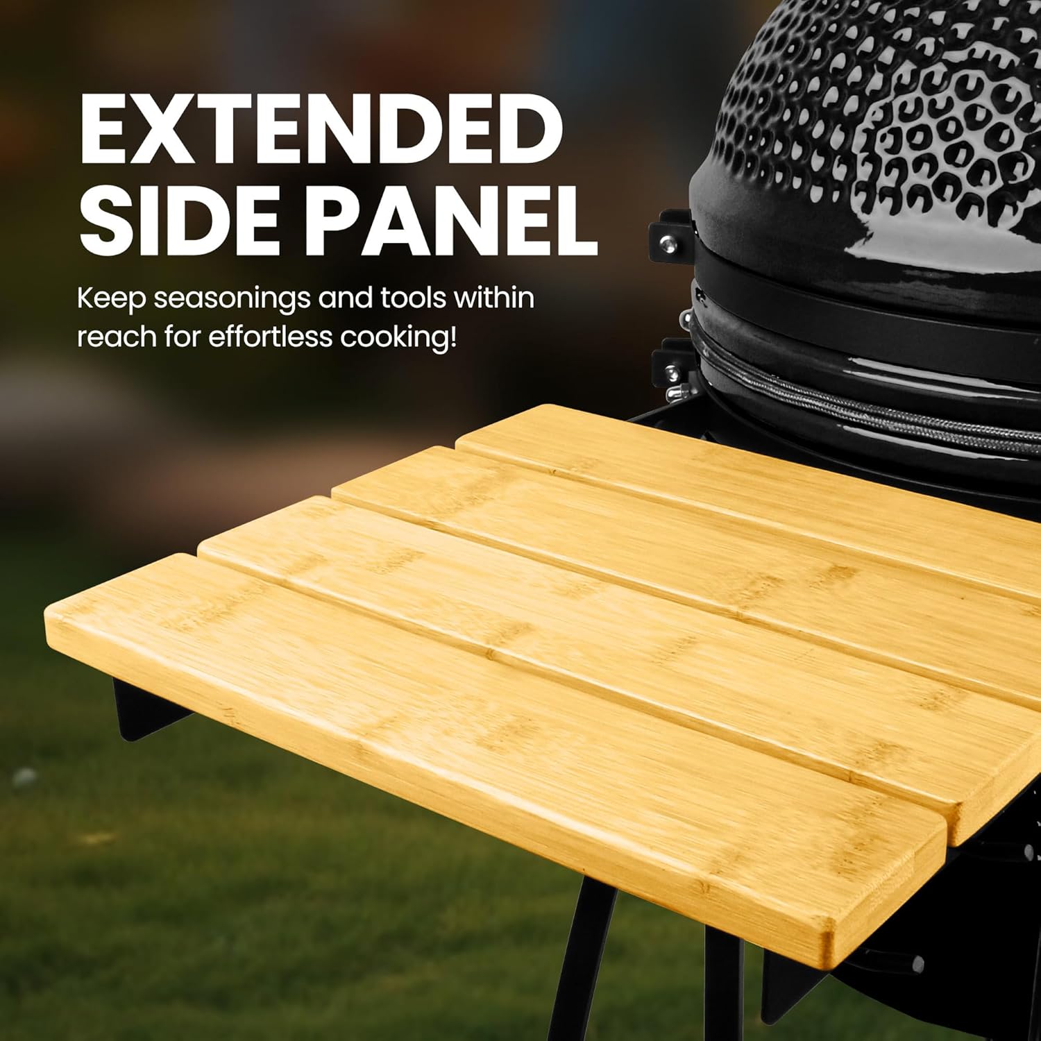 15-inch Ceramic Kamado Charcoal BBQ Grill & Smoker with Locking Casters, Foldable Side Shelves, Stainless Steel Grates, and Tall Stand