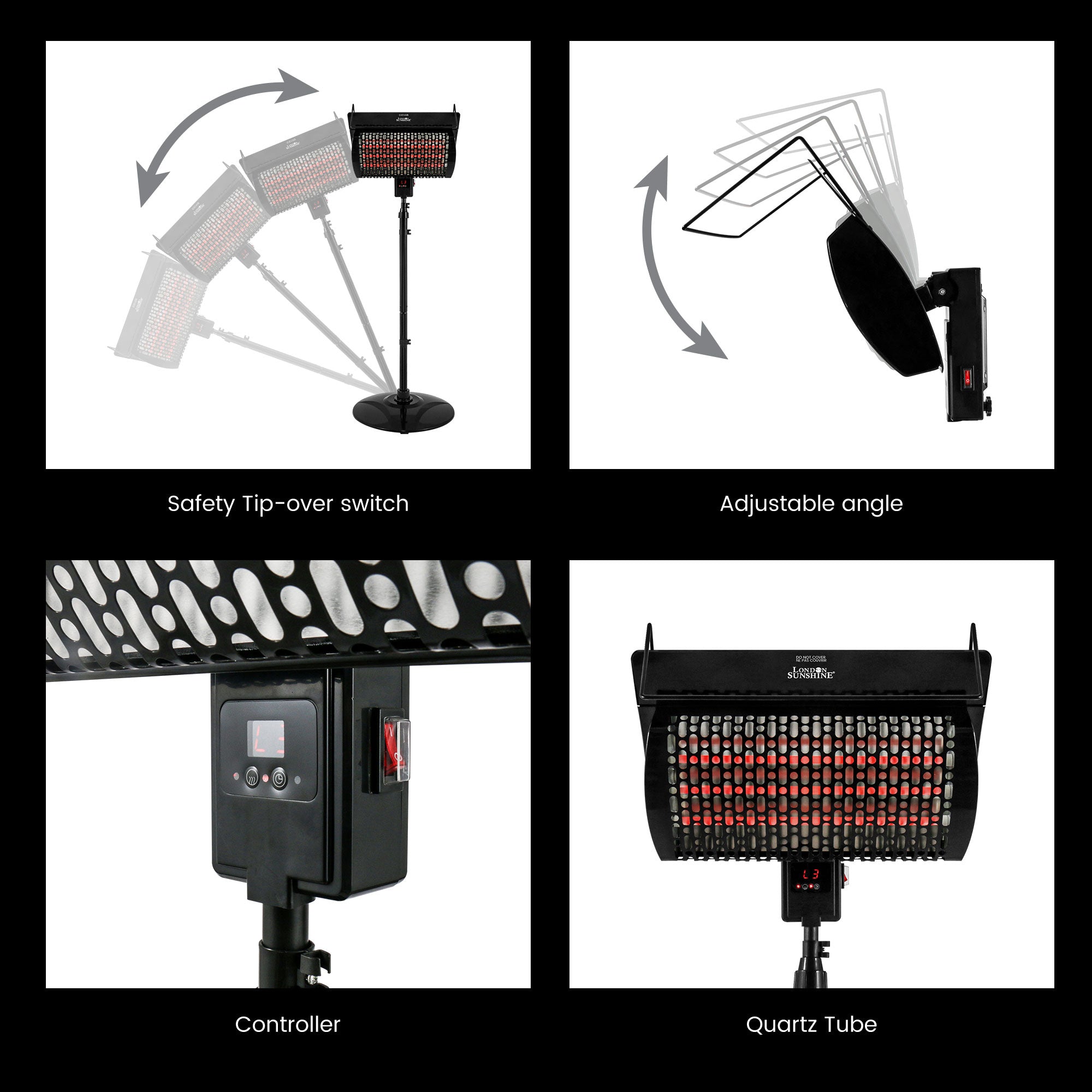 Patio Floor Electric Heater, Patio Heater Stand for Outdoors with 3 Heat Settings