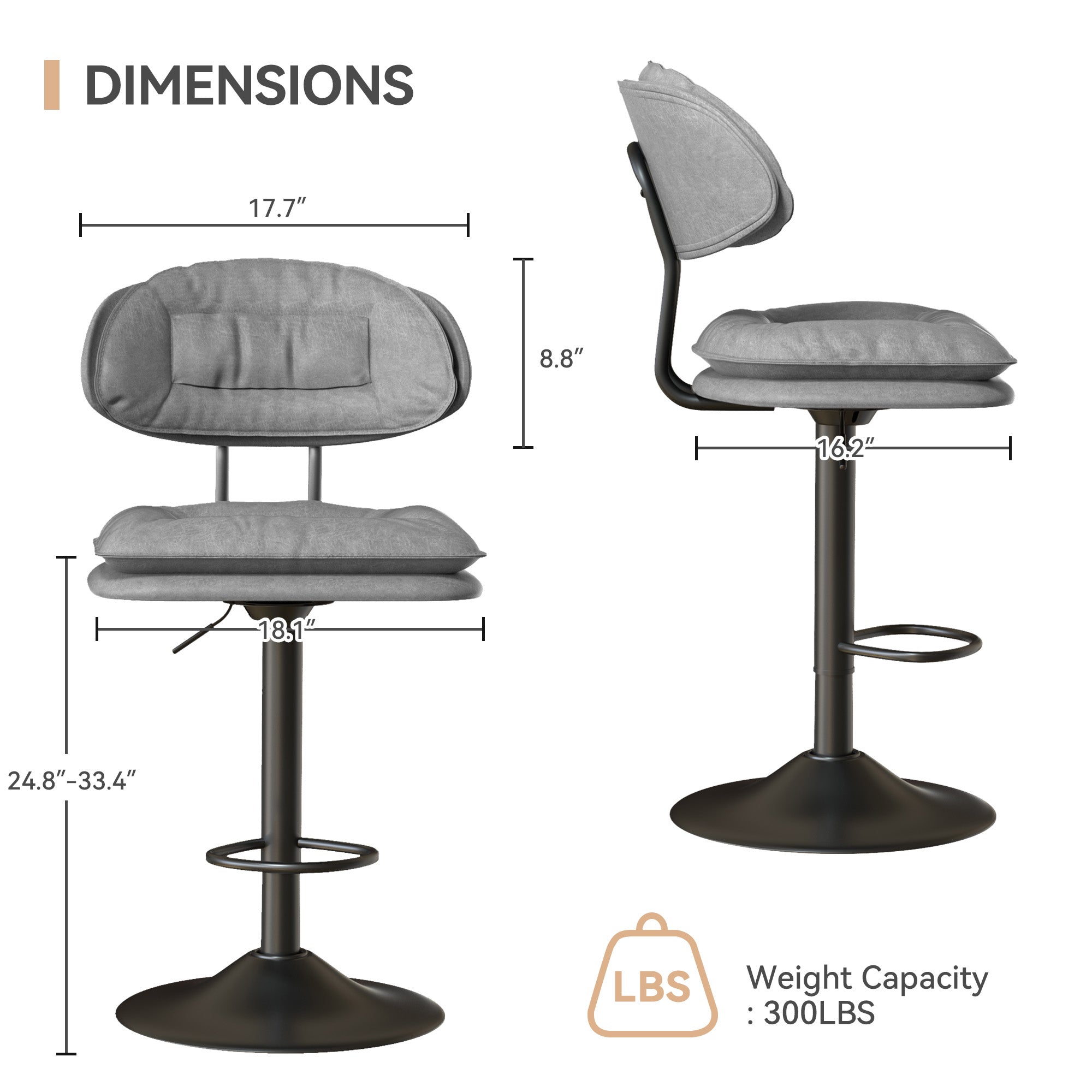 Premium Soft Cushioned Bar Stools Set of 2 – Ergonomic Double-Layer Design, Adjustable Height & 360° Swivel, Lumbar Support, Up to 300 lbs Weight Capacity, for Kitchen Island (Orange, Set of 2)