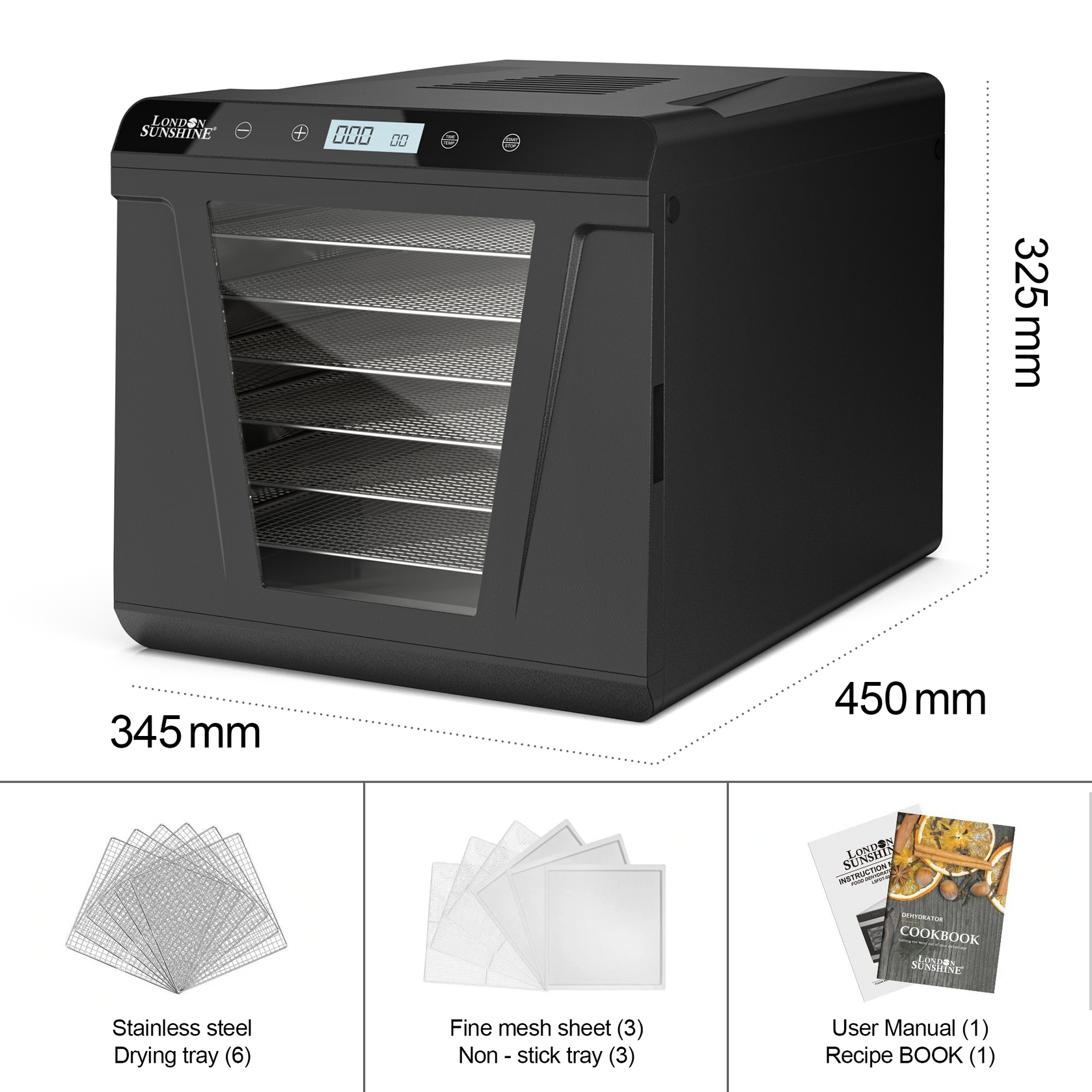 London Sunshine Food Dehydrator Black 6 Tray London Sunshine®