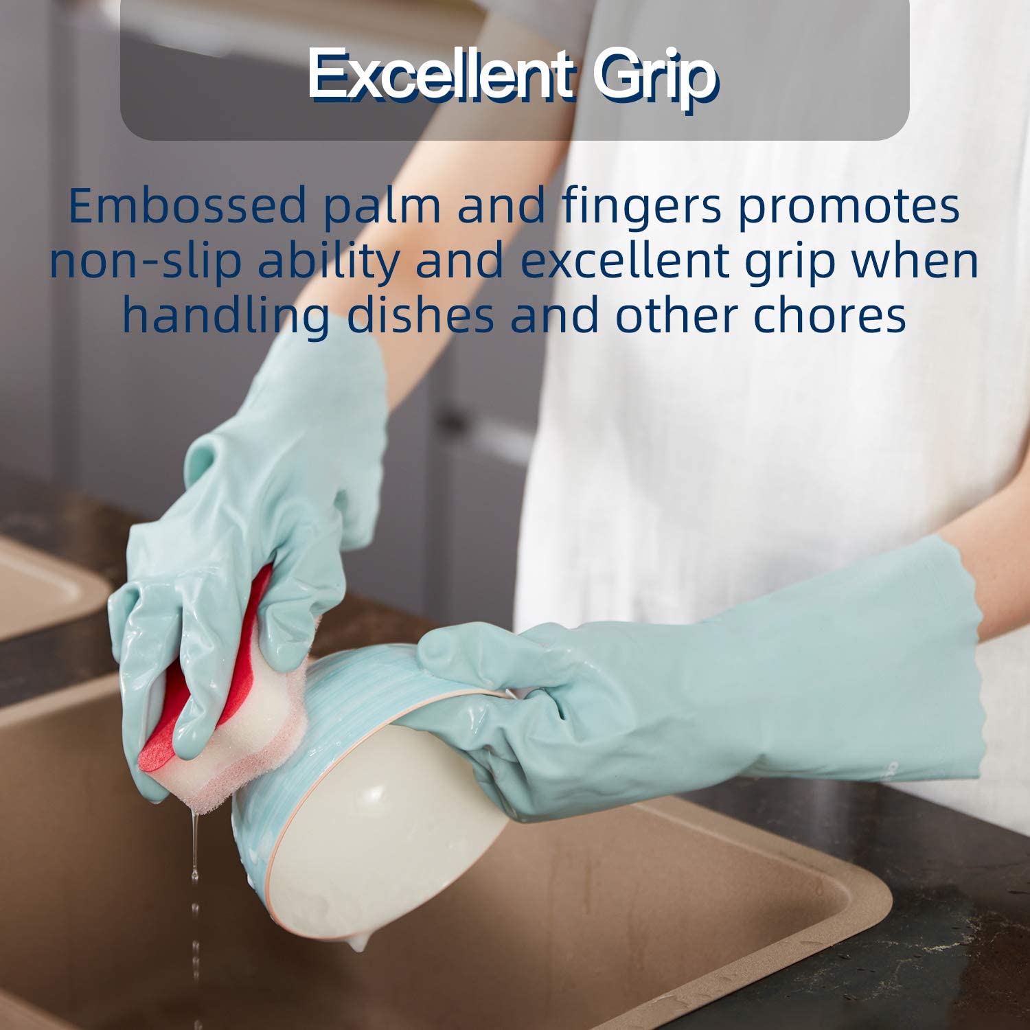 LANON Non-Slip Dishwashing Gloves - 3 pairs