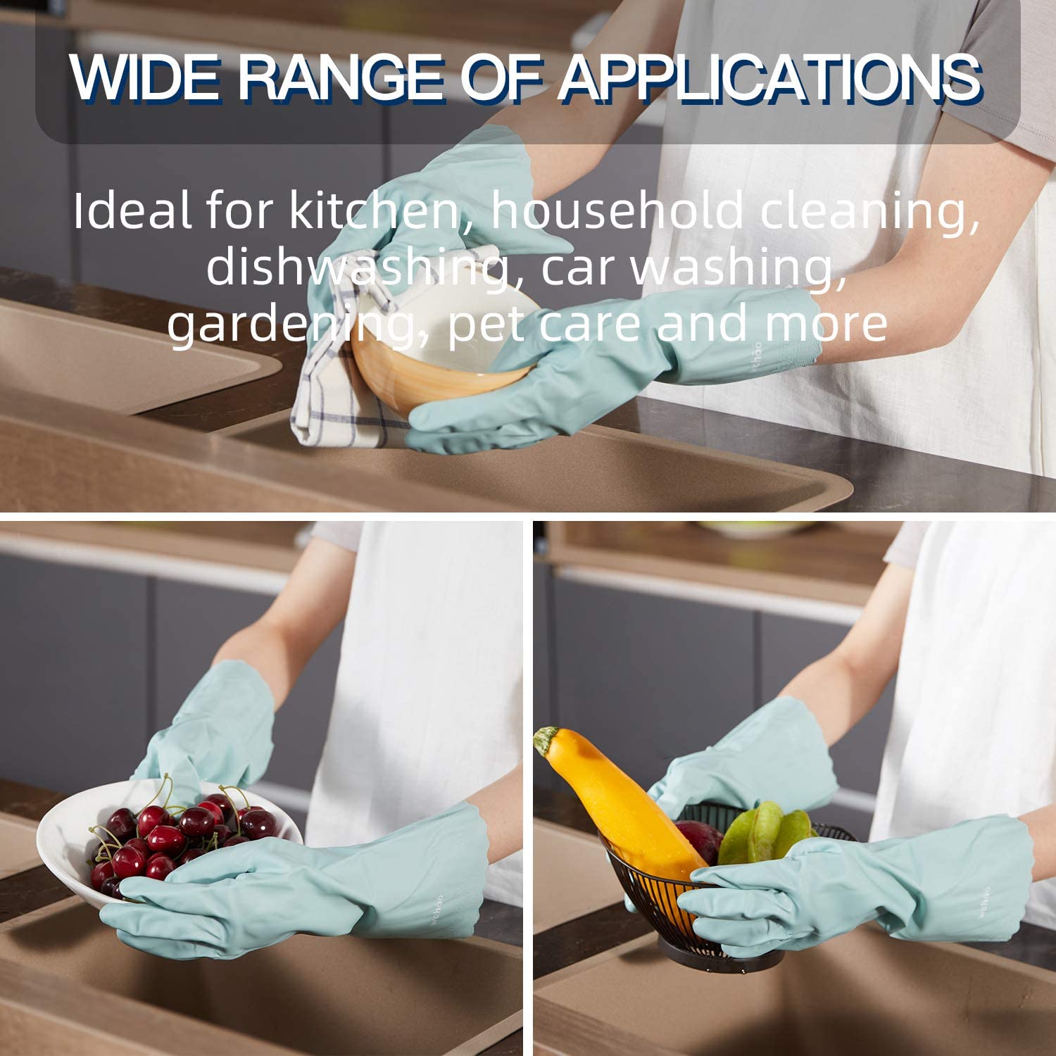 LANON Non-Slip Dishwashing Gloves - 3 pairs