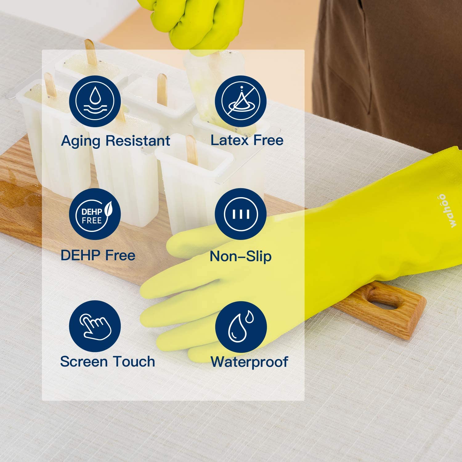 LANON Non-Slip Dishwashing Gloves - 3 pairs