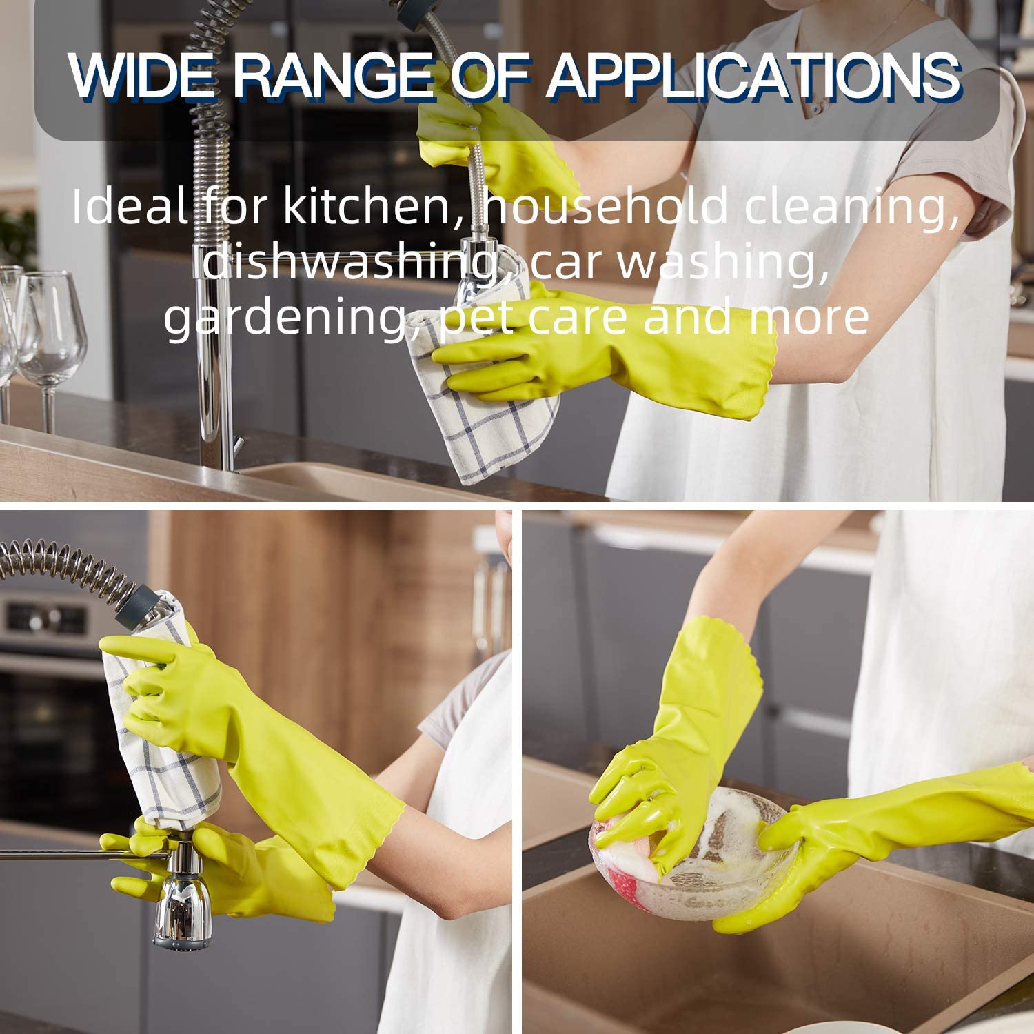 LANON Non-Slip Dishwashing Gloves - 3 pairs